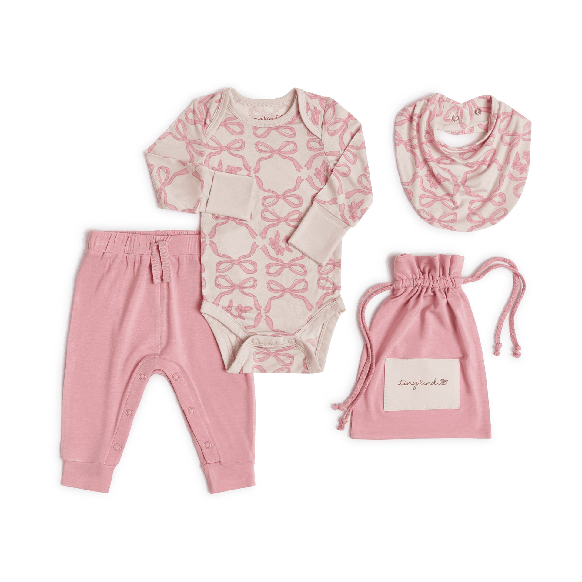 Tiny Kind Bamboo Viscose 3-Piece Outfit Set-Long Sleeve Bodysuit, Pants & Bib.