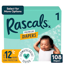 Free Shipping! Rascals Premium Absorbent Baby Diapers, Size 1, 108 Count, Hypoallergenic, Leak Protection