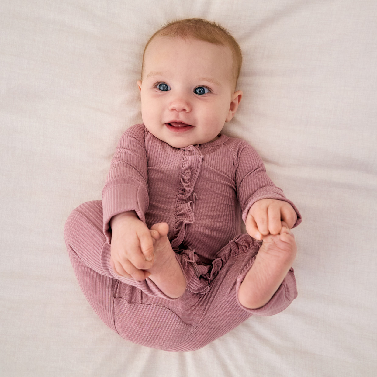 Little Sleepies Ruffle Zippy - Rosewood, Newborn.