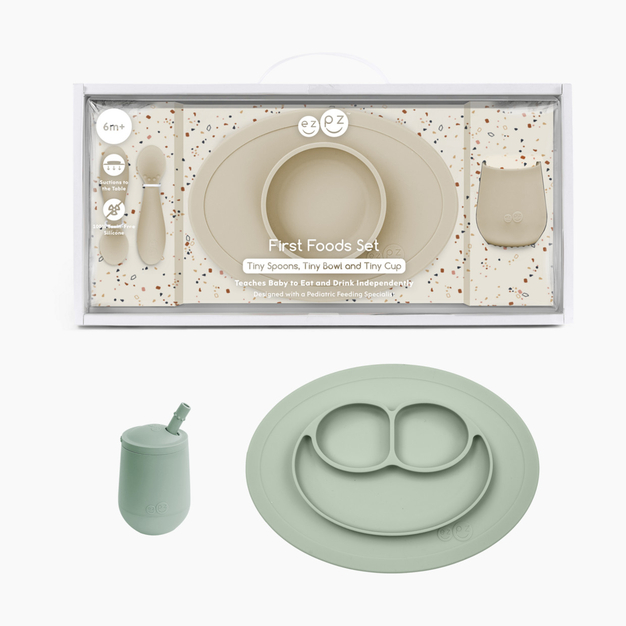 ezpz Happy Feeding Set  Silicone Plate, Cup, Straw & Utensils