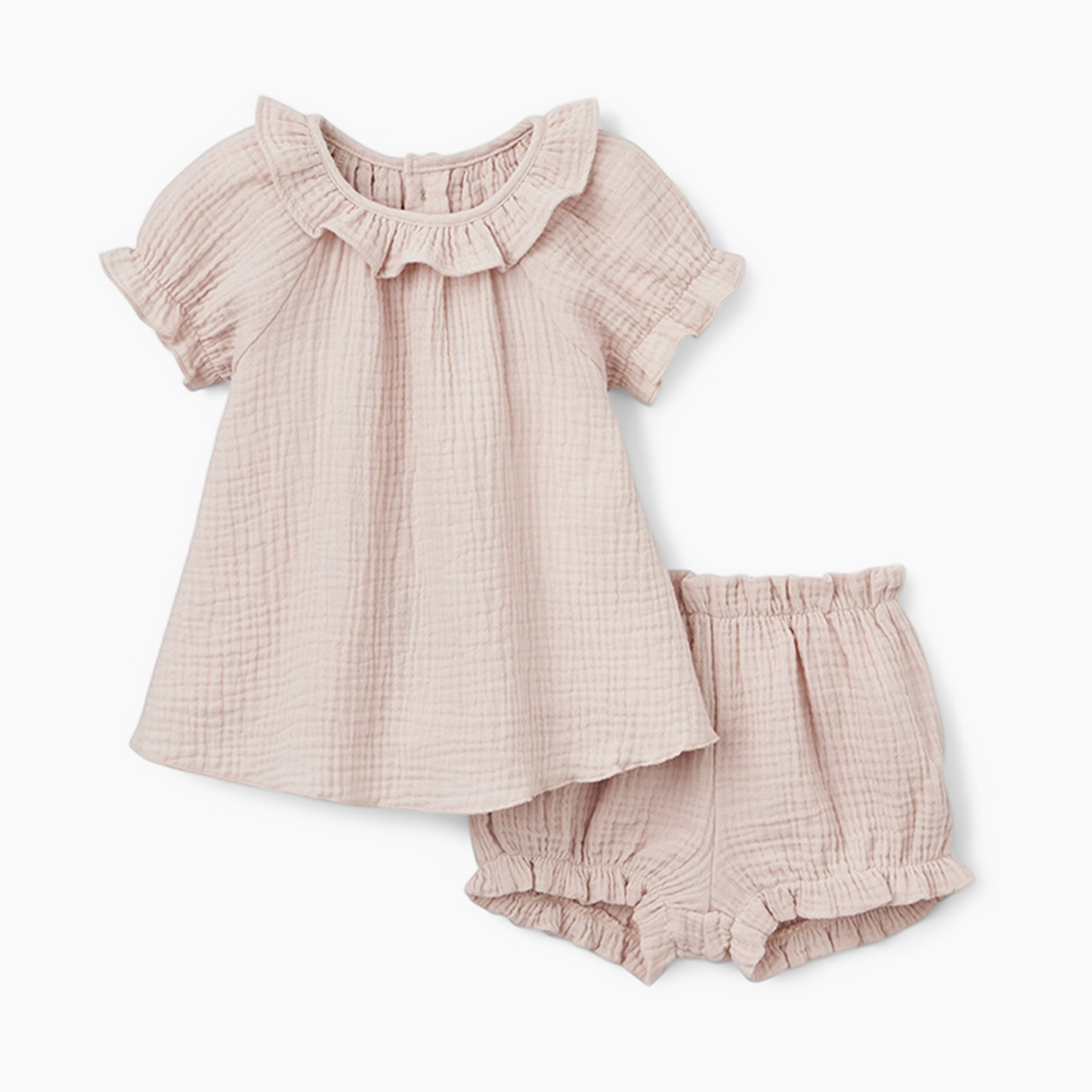 Elegant Baby Organic Muslin Collared Dress & Bloomer Set - Warm Blush, 6-9 M.