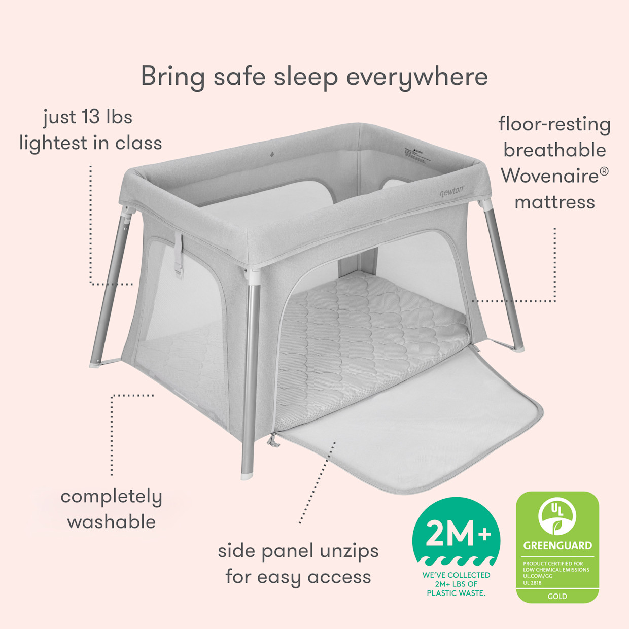 Newton Baby Compact Travel Crib & Play Yard - Gray.