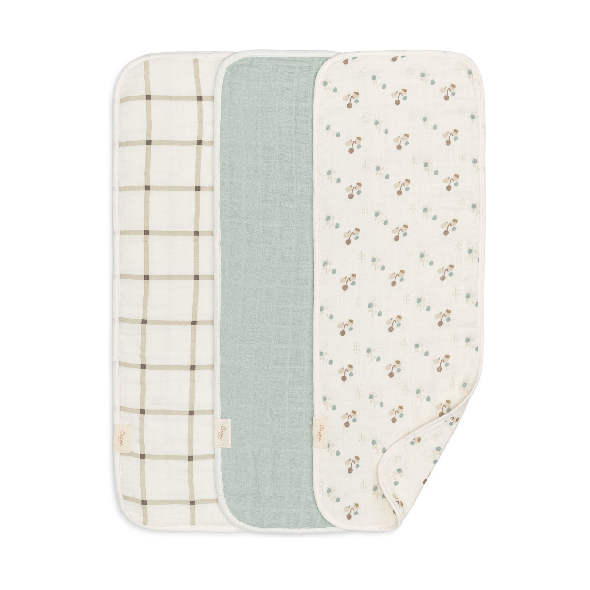 Crane Baby Avery Organic Cotton 3-pc. Burp Cloth Set - Poppy.