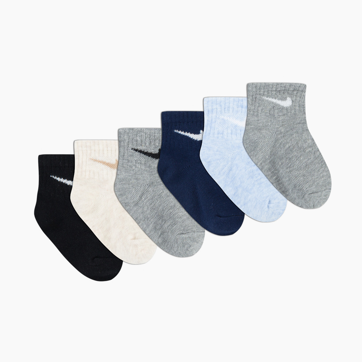 Nike Swoosh Ankle Socks (6 Pack) - Pale Ivory Heather, 6-12 M.