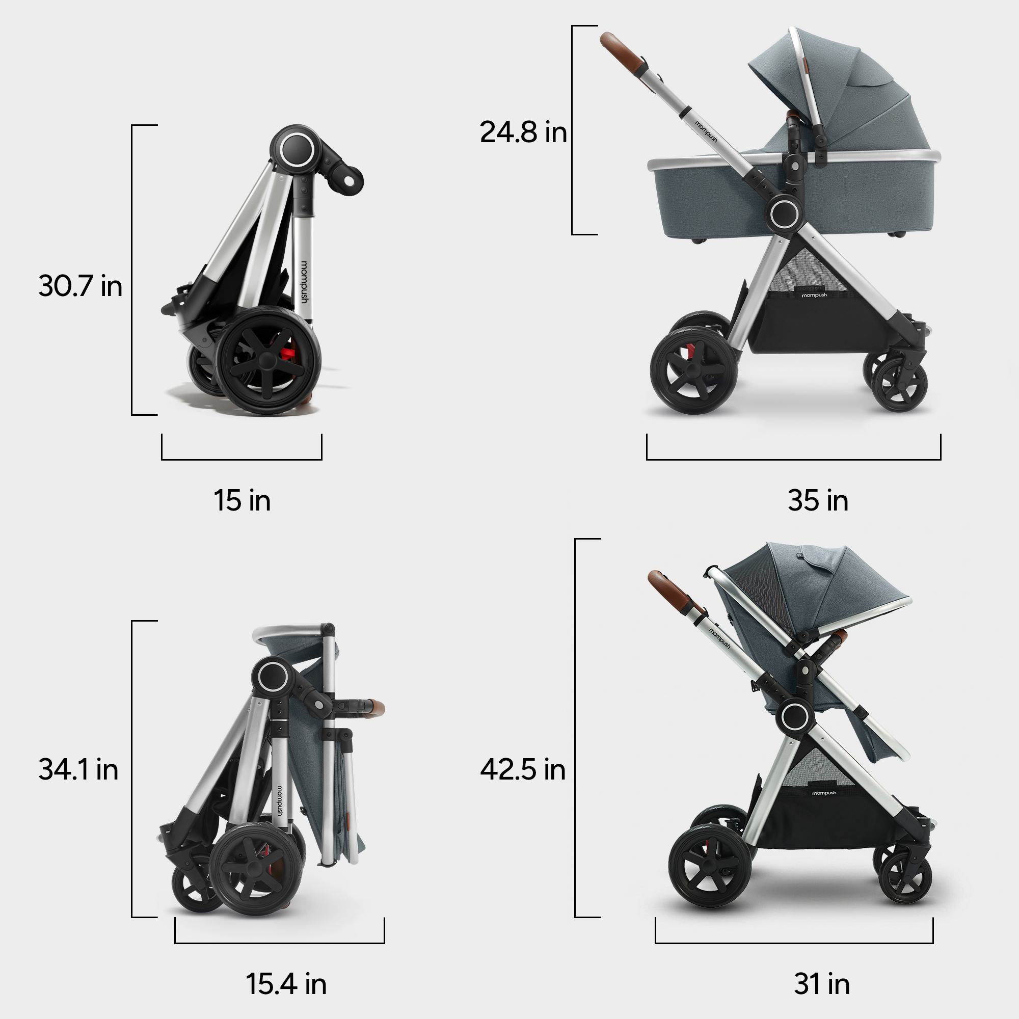 Mompush Ultimate 2 Stroller & Bassinet - Gray.
