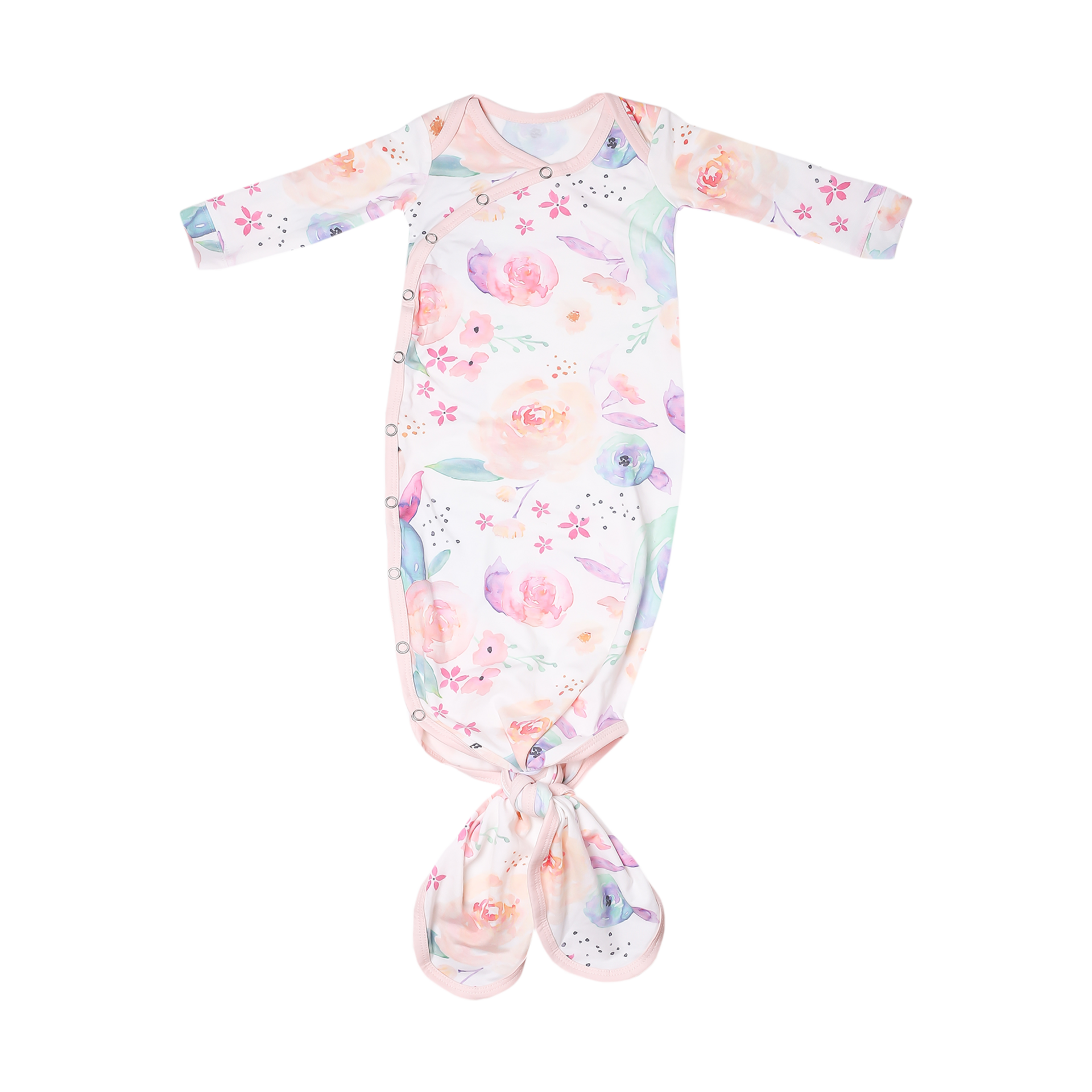 Copper Pearl Baby Gown - Knotted Newborn Sleepers for Baby Girl, Soft Stretchy Long Sleeve Infant Gowns with Bottom Tie and Hand Mittens, Perfect Hospital Coming Home Outfit (Bloom)