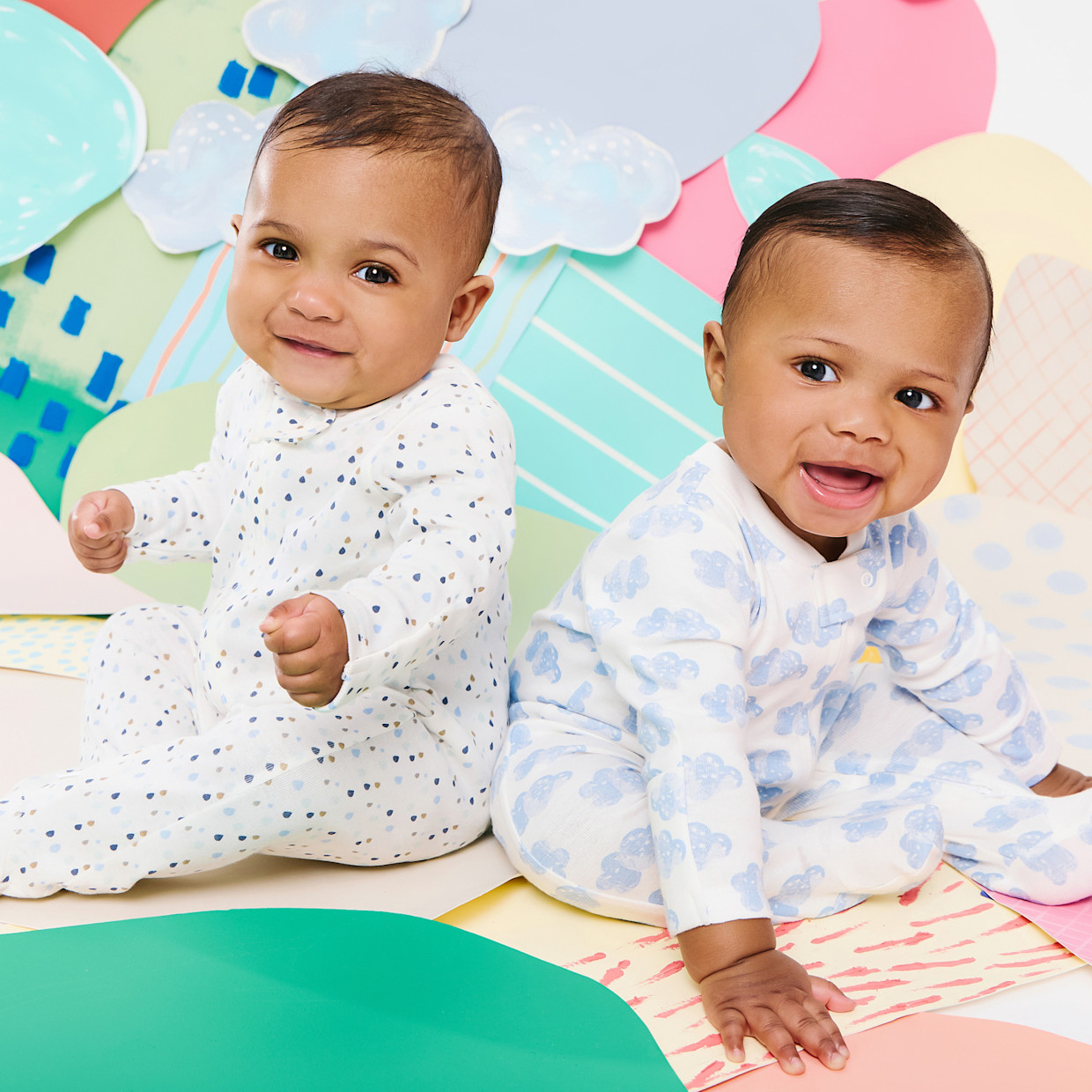 Small Story Organic Cotton 2-Way Zip Footie (2 Pack) - Rain Clouds, 3-6 M.