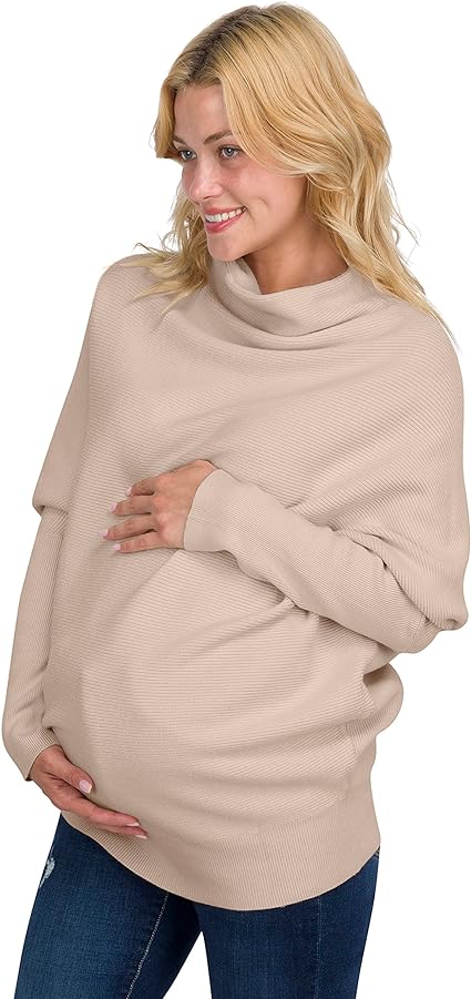 Eliana Funnel Neck Dolman Maternity Sweater with Luxury Stretch Fabric.