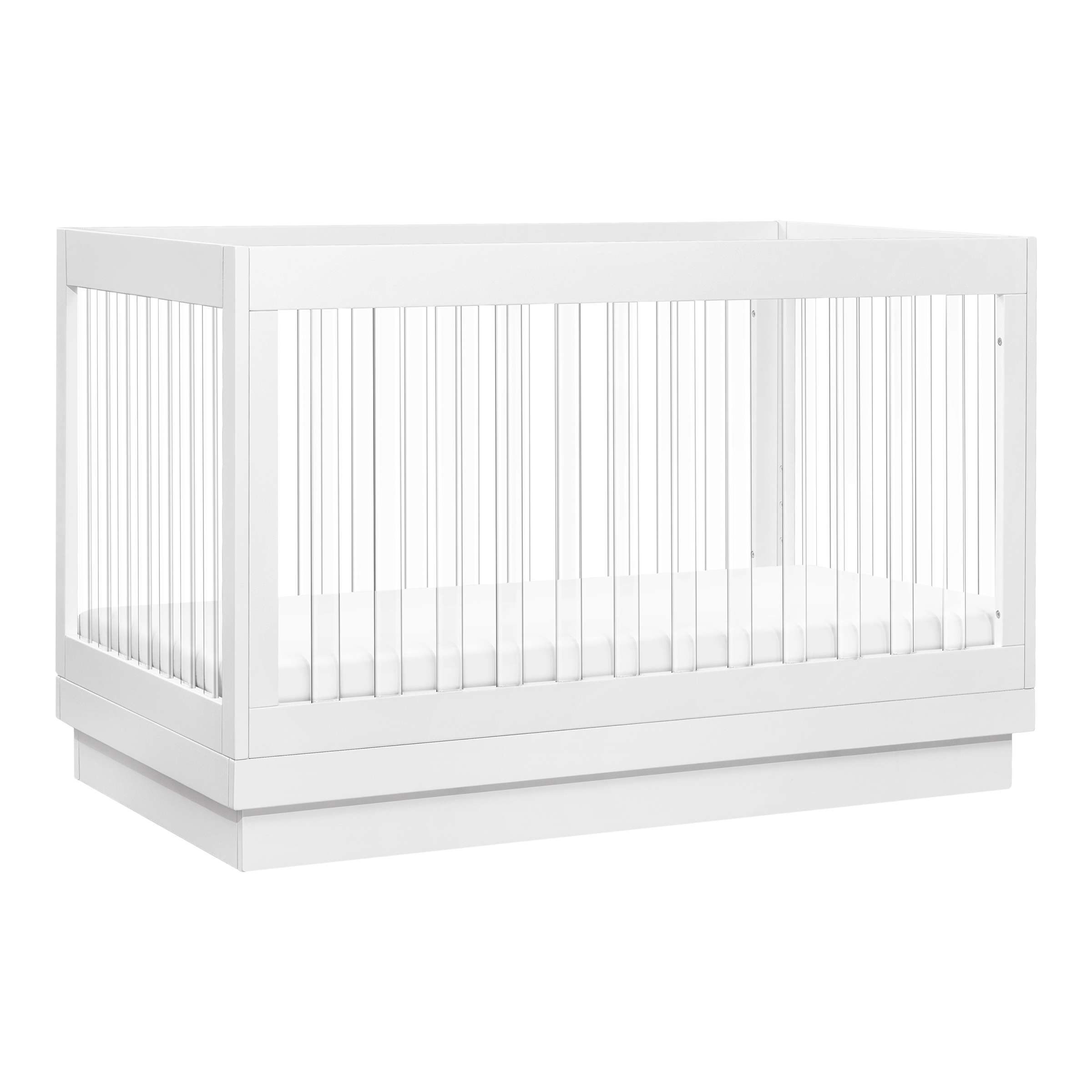 babyletto Harlow Acrylic 3-in-1 Convertible Crib with Toddler Bed Conversion Kit.