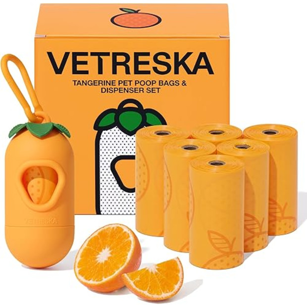 VETRESKA Poop Bags Dispenser with Citrus Scented Waste Bags.