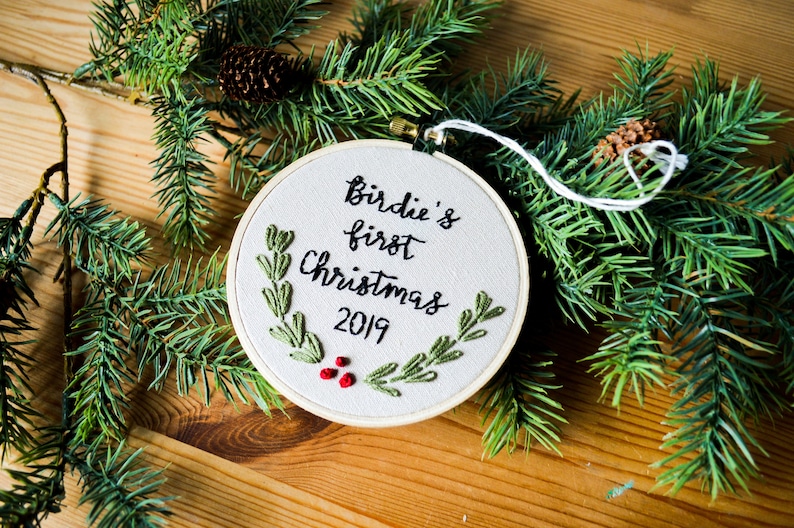 BreezebotPunch Custom Baby's First Christmas Embroidered Hoop Ornament.
