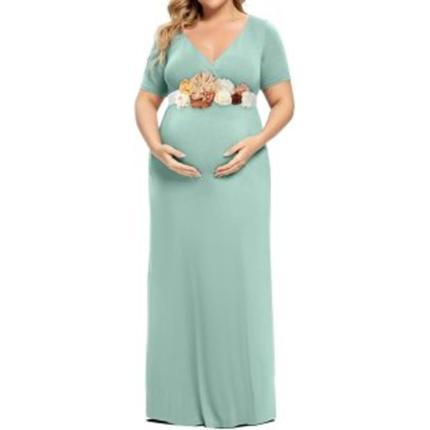 Kim S Maternity Maxi Dress with Flower Sash - $38.99.