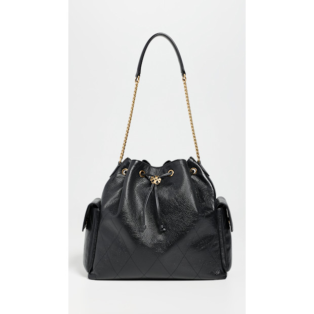 Tory Burch Charlie Quilted Large Drawstring Shoulder Bag.