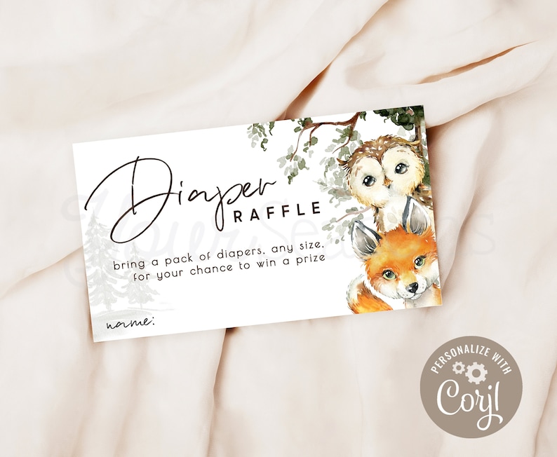  Woodland Diaper Raffle Ticket.