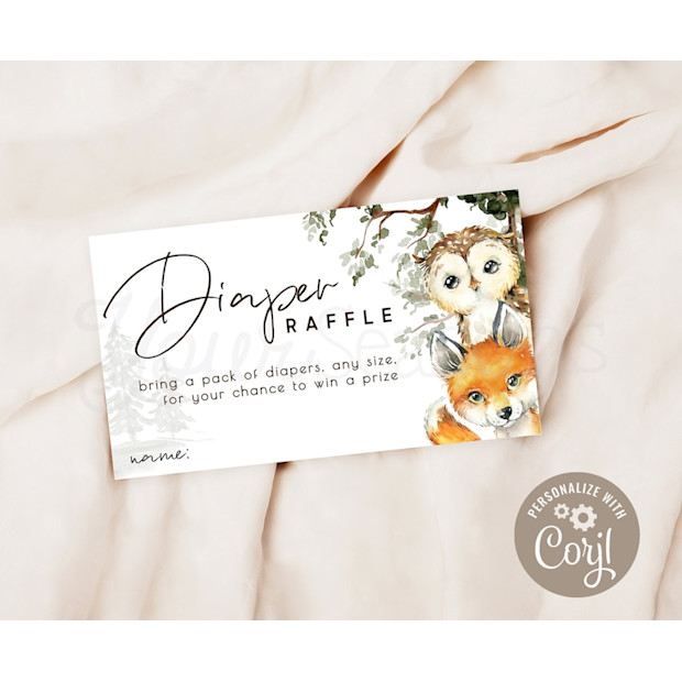 Woodland Diaper Raffle Ticket.