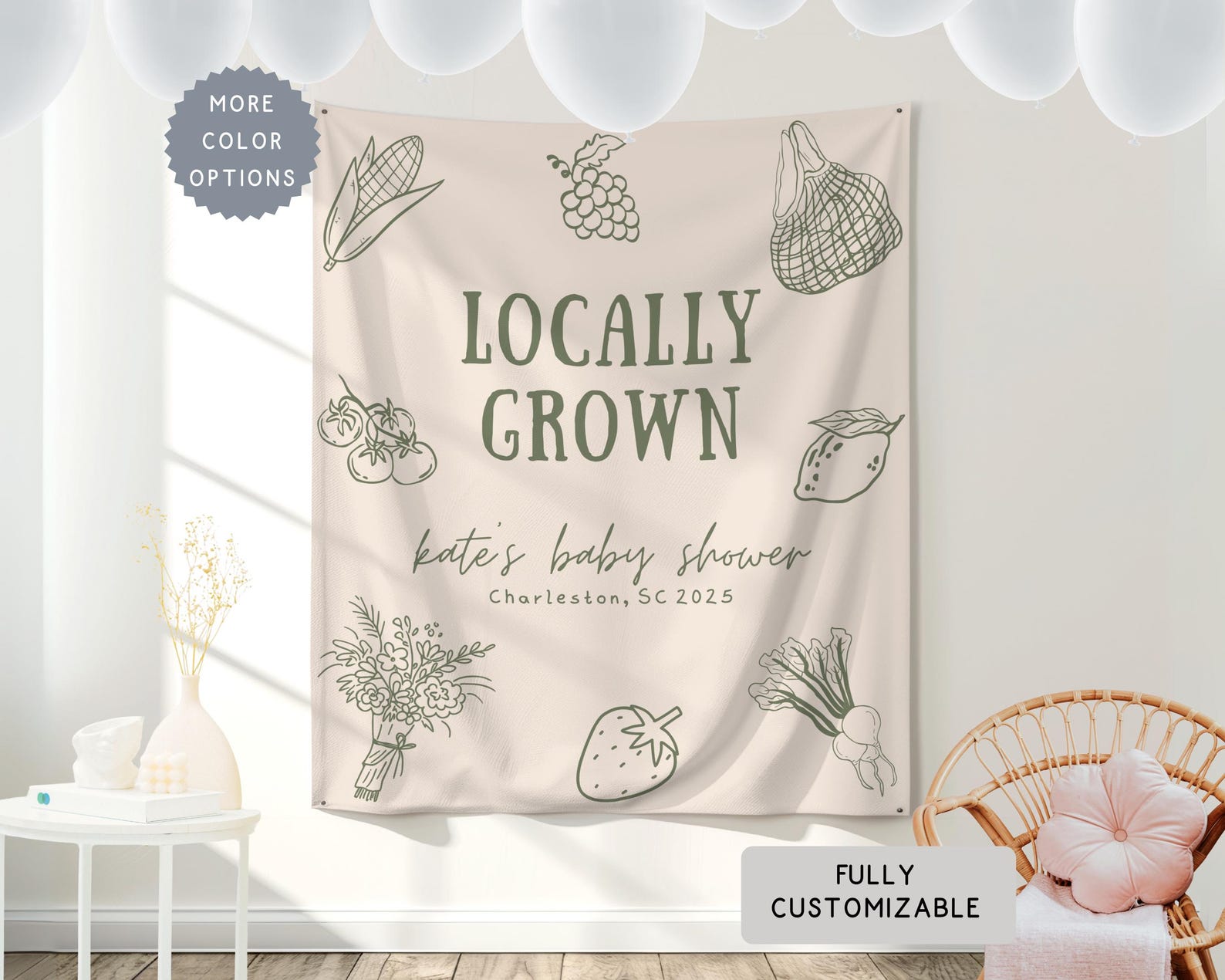 Custom Locally Grown Baby Shower Banner.
