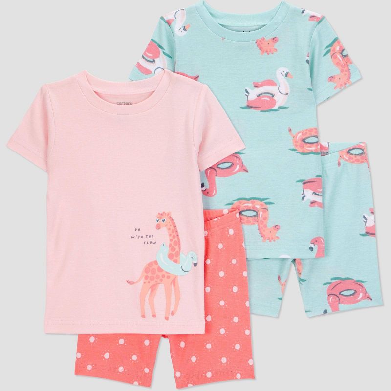 Carter's Just One You 4-Piece Snug Fit Flamingo and Palm Trees Pajama Set .