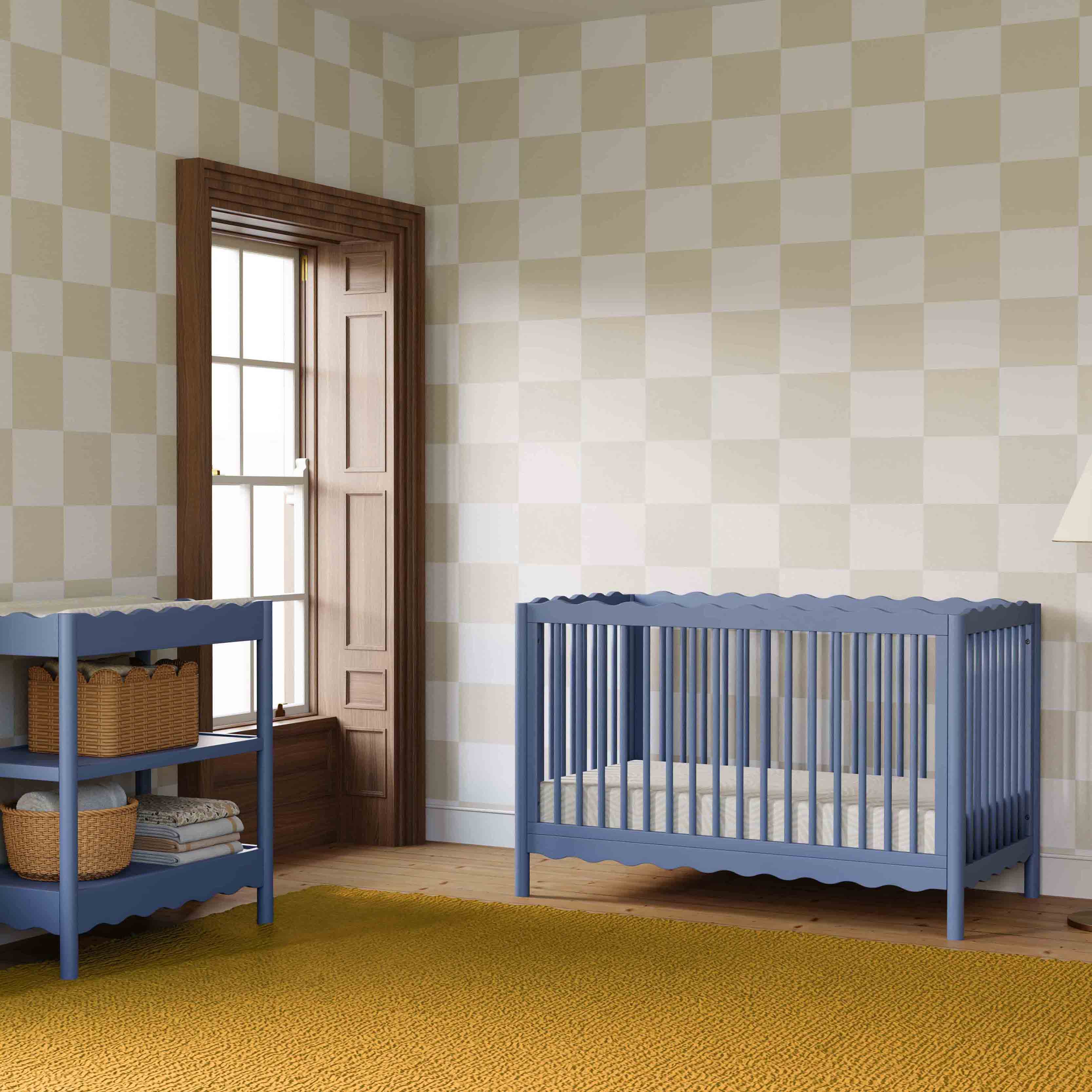 babyletto Swell 4-in-1 Convertible Crib with Conversion Kit - Cove Blue.