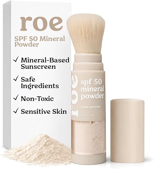 Roe Wellness SPF 50 Powder Sunscreen Mineral-Based, Non-Toxic Brush-on For Kids, Adults & Babies.