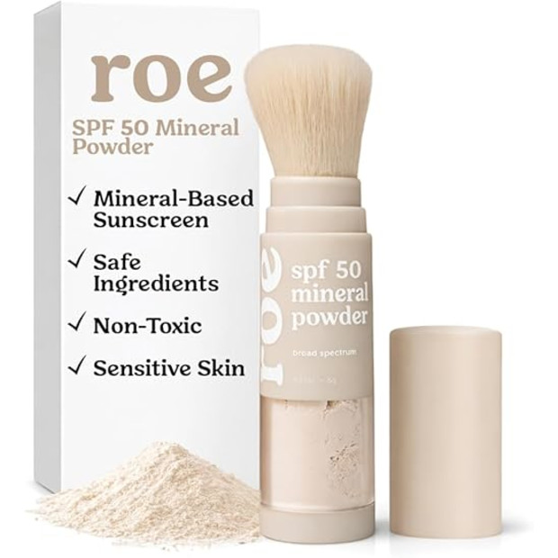 Roe Wellness SPF 50 Powder Sunscreen Mineral-Based, Non-Toxic Brush-on For Kids, Adults & Babies.