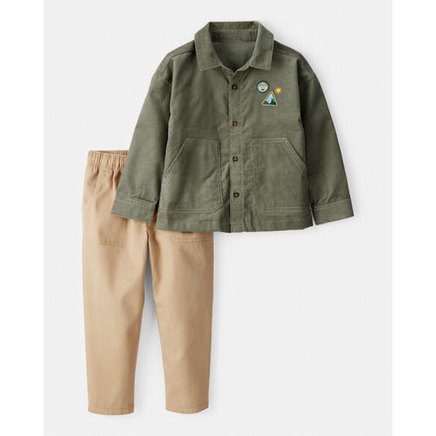 Toddler Boy Button-Front Top & Pant Set.