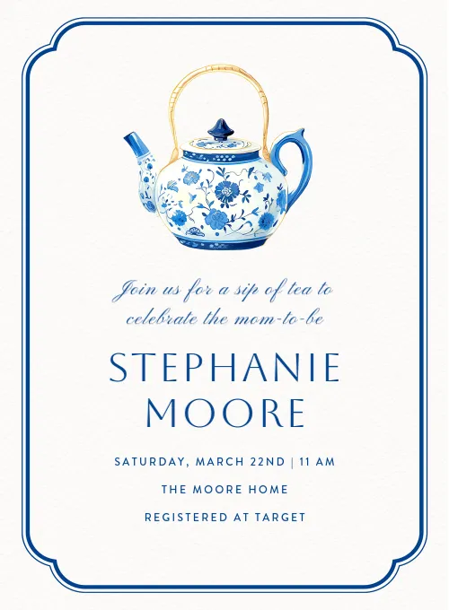 Antique Teapot Baby Shower Invitation.