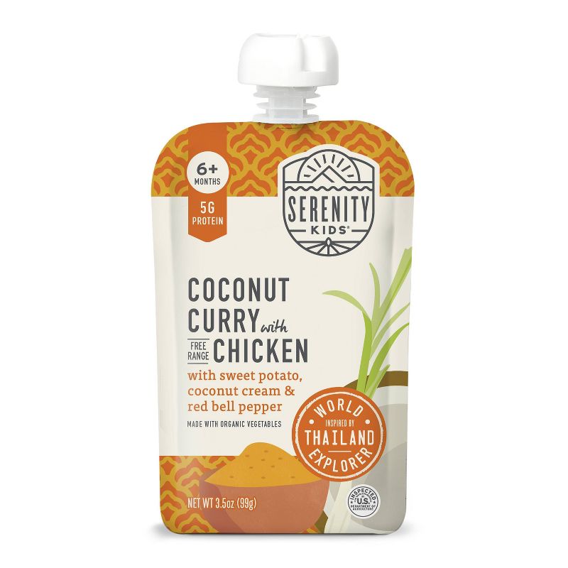 Serenity Kids Coconut Curry with Free Range Chicken and Organic Vegetables Baby Food Pouch - 3.5oz.