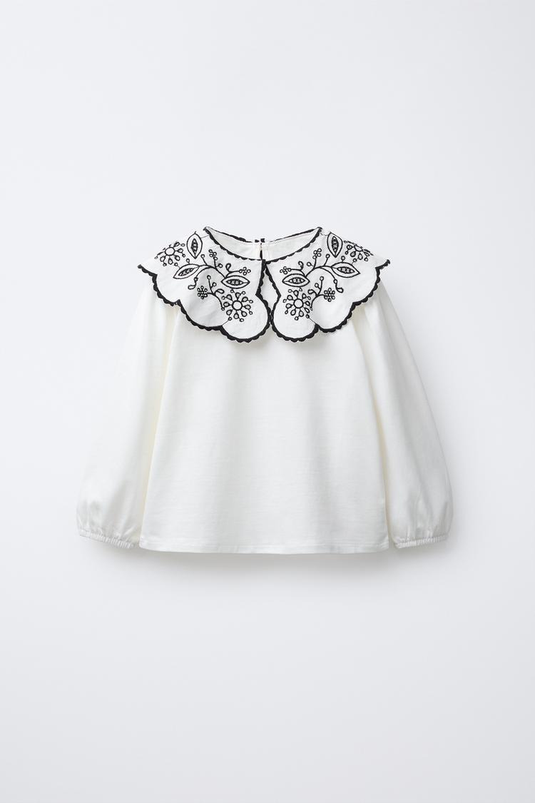 Embroidered Collar Top.