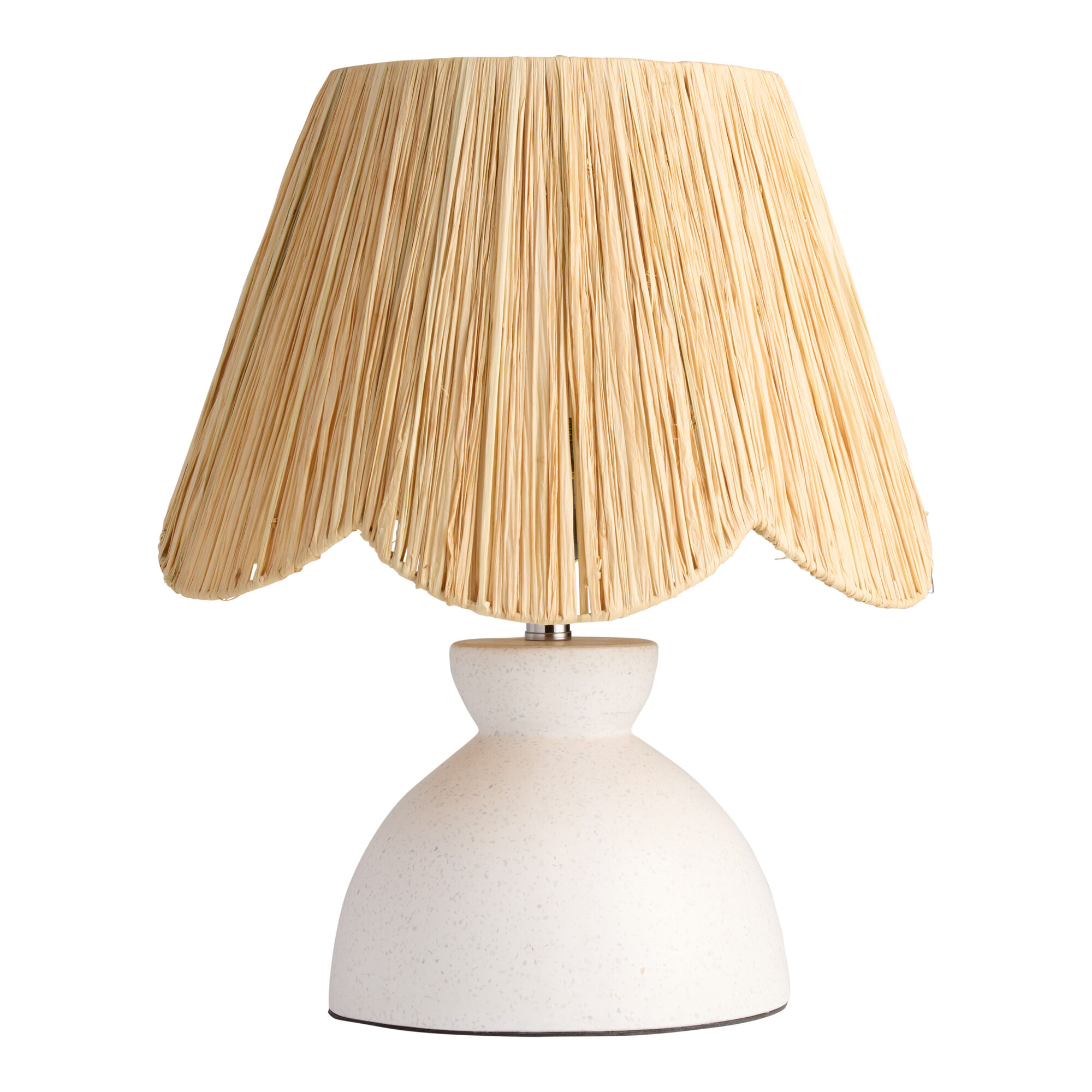 White Speckled Cement and Raffia Scalloped Table Lamp.
