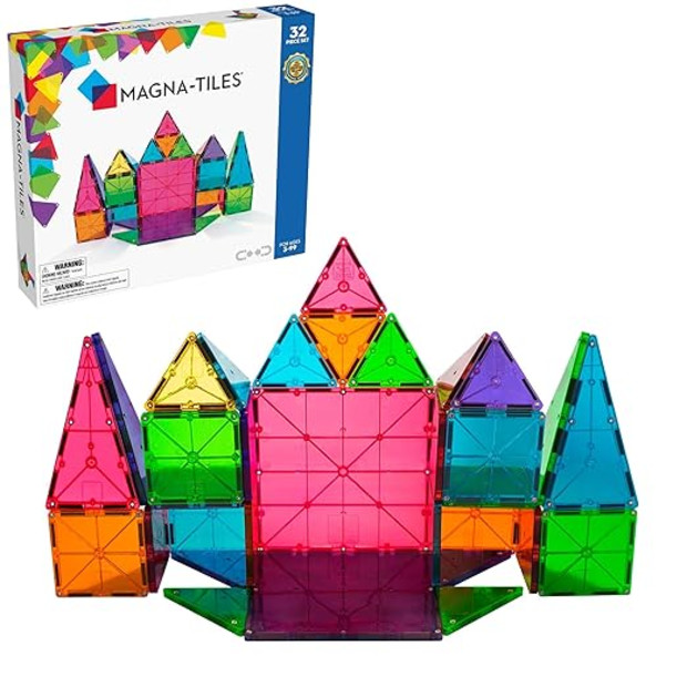 MAGNA-TILES Classic 32-Piece Magnetic Construction Set.