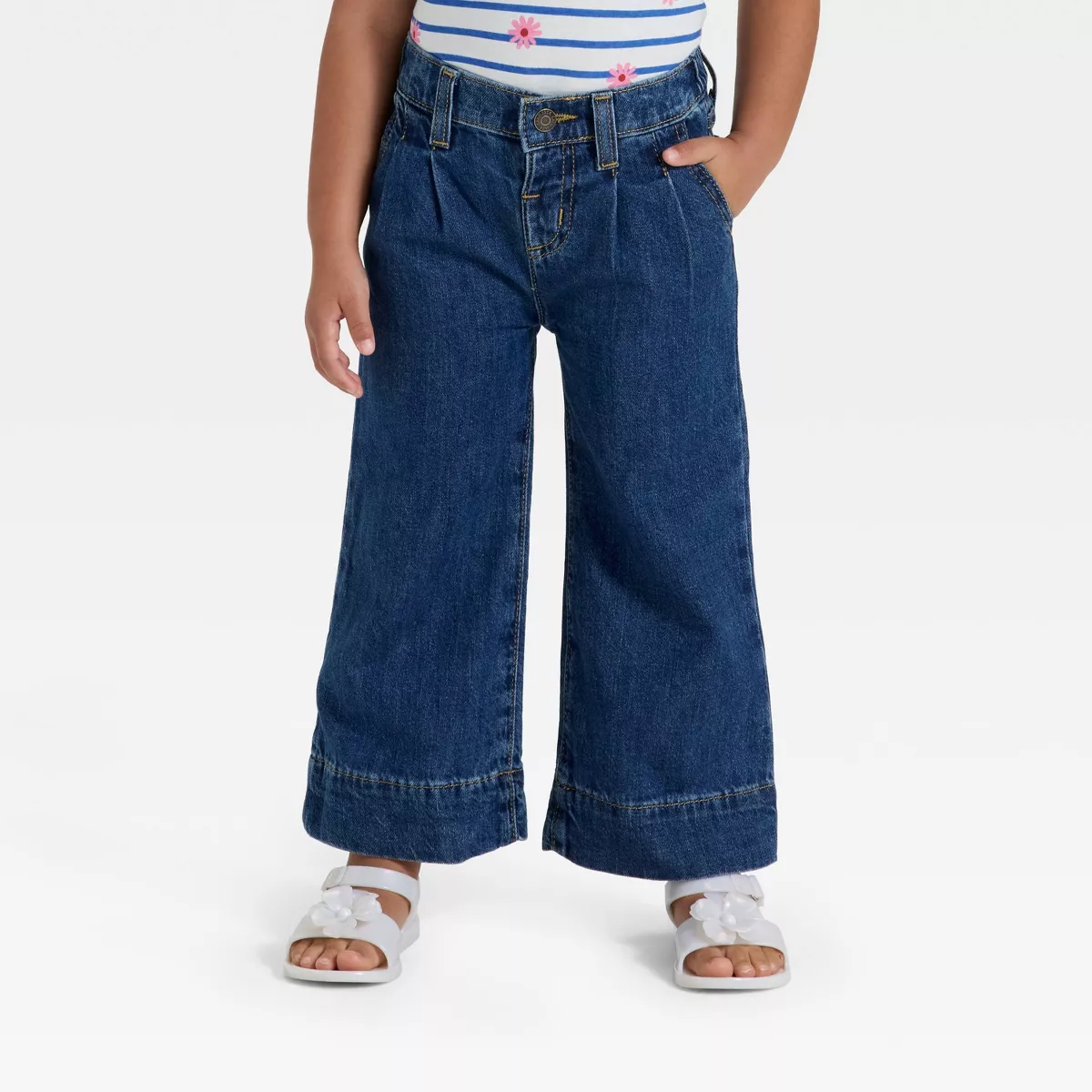 Toddler Girls' Pleated Denim Pants.