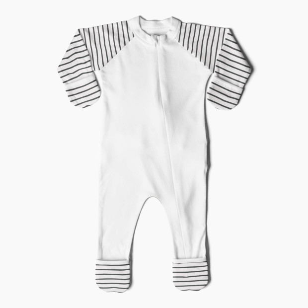 Goumi Kids Organic Cotton Printed Footie - Stripe Gray, 0-3 Months.