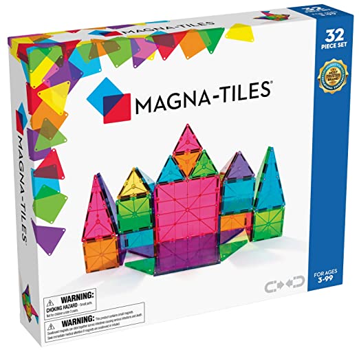 Magna-Tiles 32-Piece Clear Colors Set.