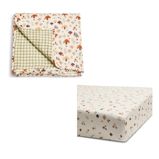 Tiny Kind Organic Cotton Muslin Sheet and Blanket Set.