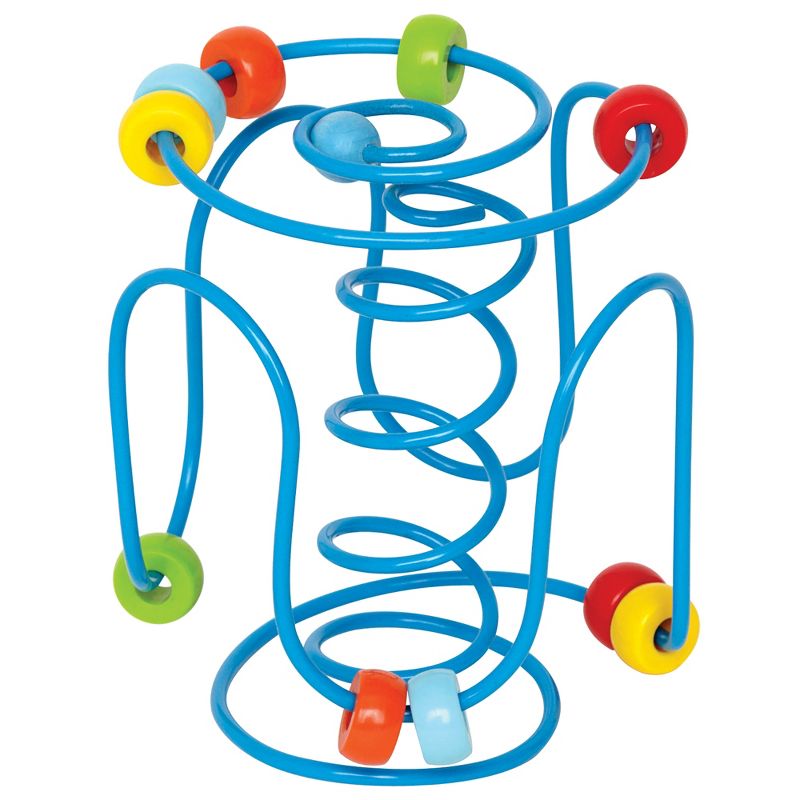 Hape Spring-A-Ling- Wooden Beads & Blue Spiral Wire Maze.