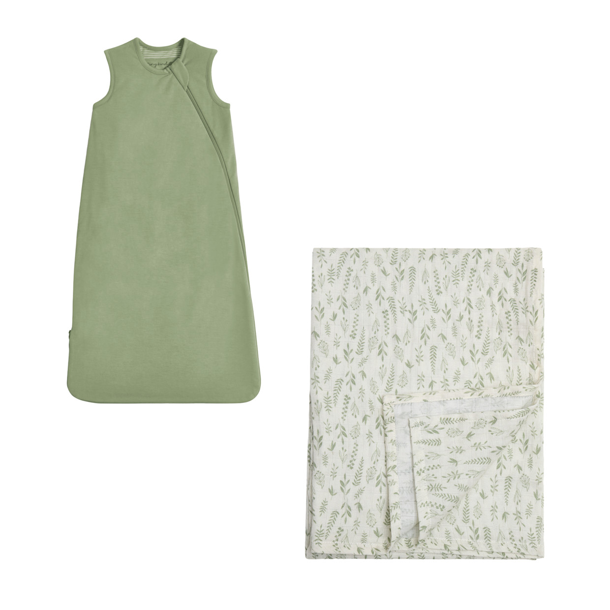 Tiny Kind Swaddle Blanket & Sleep Bag Set - Multi Leaf Sage, Medium.