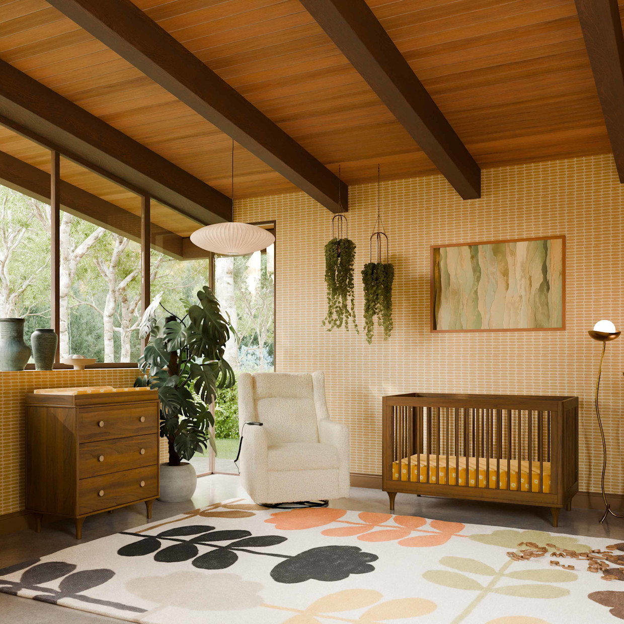 babyletto Lolly 3-in-1 Convertible Crib with Toddler Bed Conversion Kit - Natural Walnut.