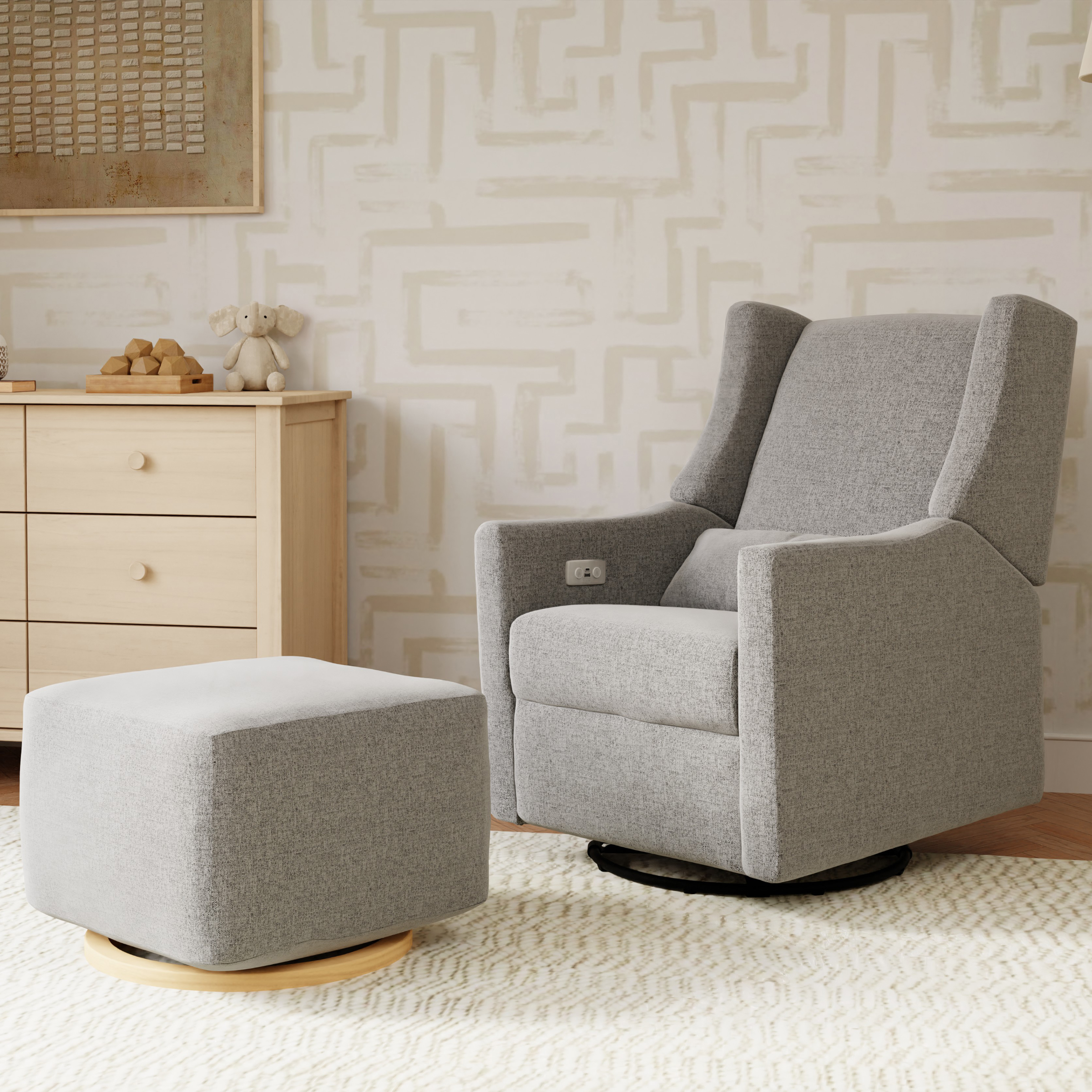 babyletto Kiwi Electronic Recliner and Swivel Glider - Performance Grey Eco Weave.