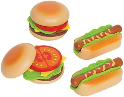 Hape  Hamburger and Hot Dogs Wooden Play Food Set.