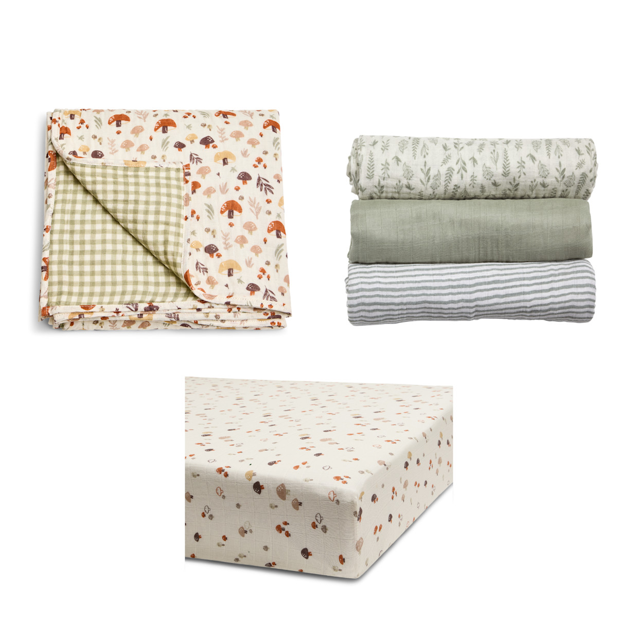 Tiny Kind Organic Cotton Muslin Nursery Gift Set - Mushroom Forest.