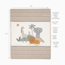 Diagram showing dimensions and features of the crib bedding set