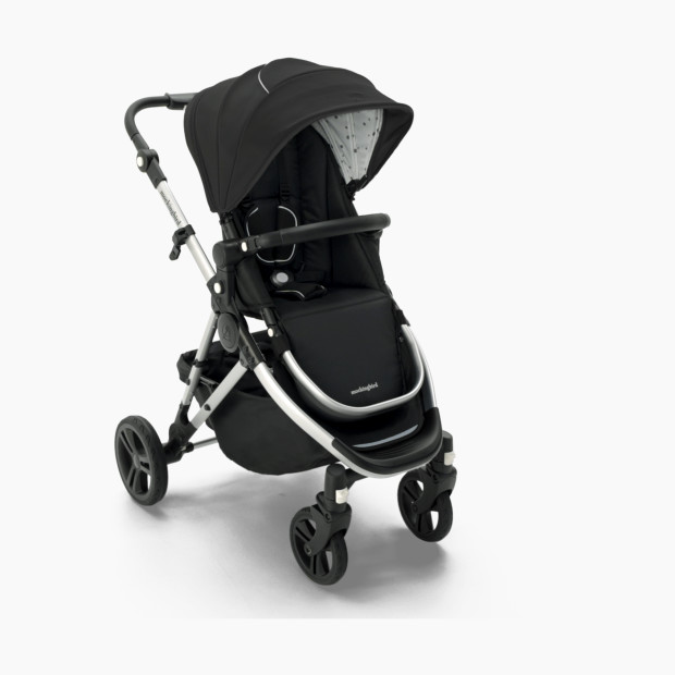 Mockingbird Single Stroller 2.0 - Black/Watercolor Canopy With Black Leather.