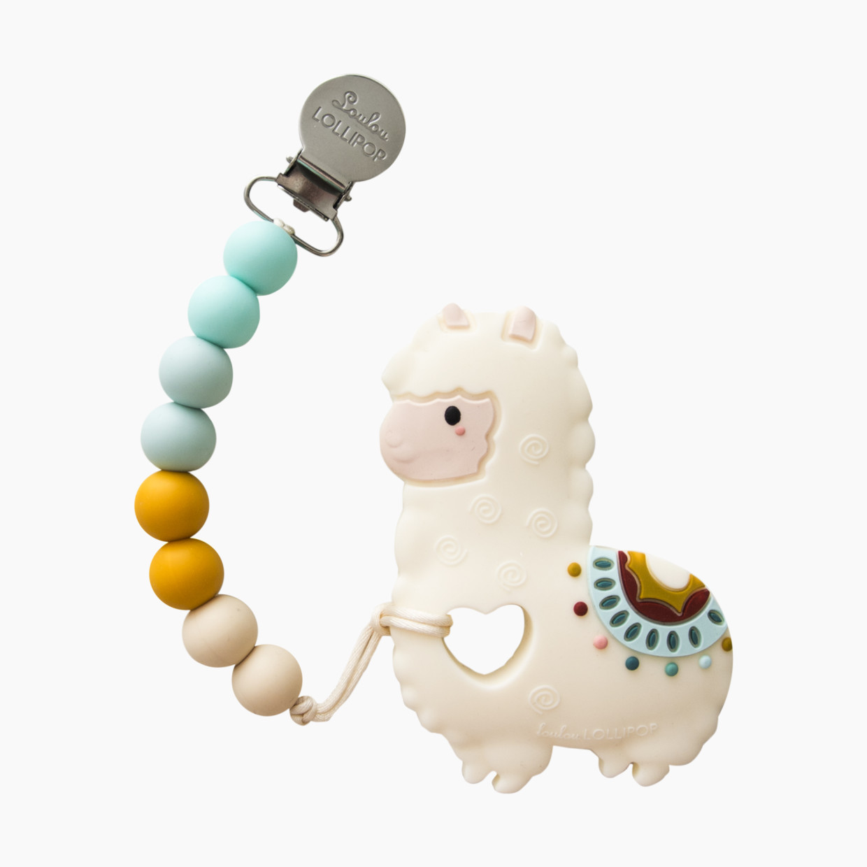 Loulou Lollipop Silicone Teether with Metal Clip - Llama (Blue & Orange).