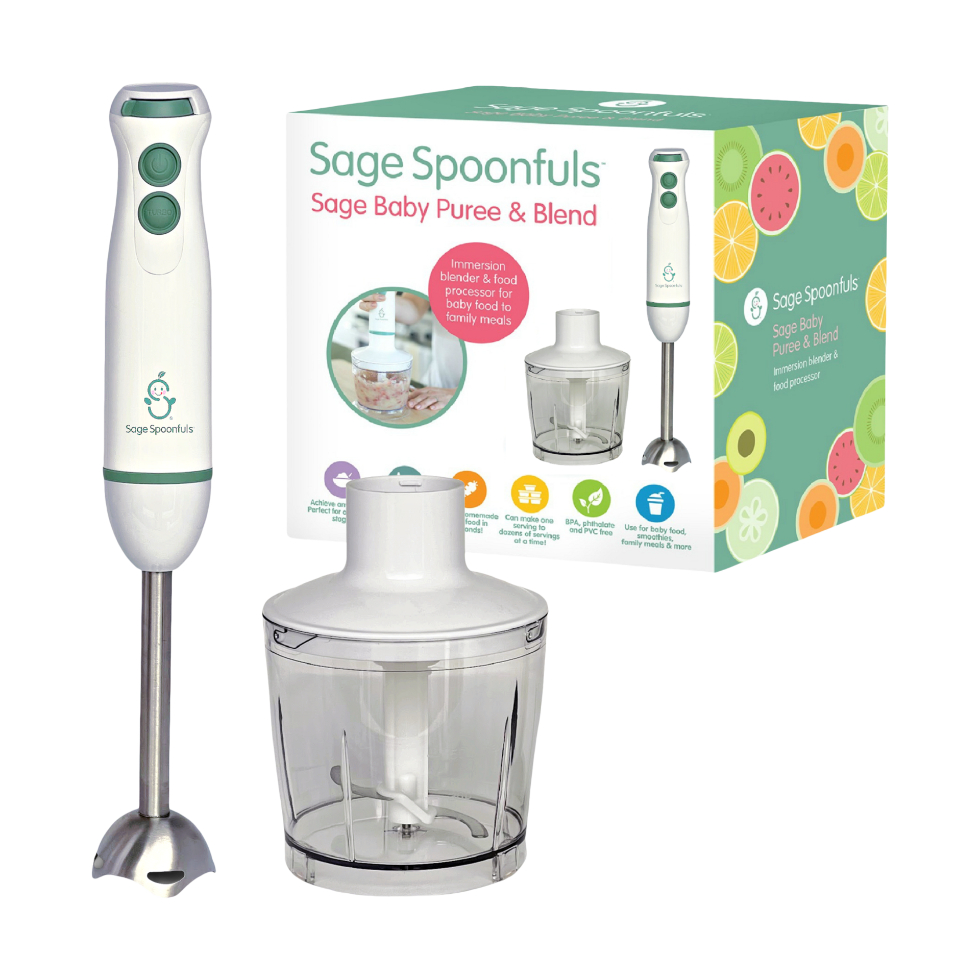 Sage Spoonfuls Baby Food Maker, Processor and Immersion Blender with Dishwasher-Safe Stainless Steel Attachments for Meal Prep & Baby-Led Weaning, White