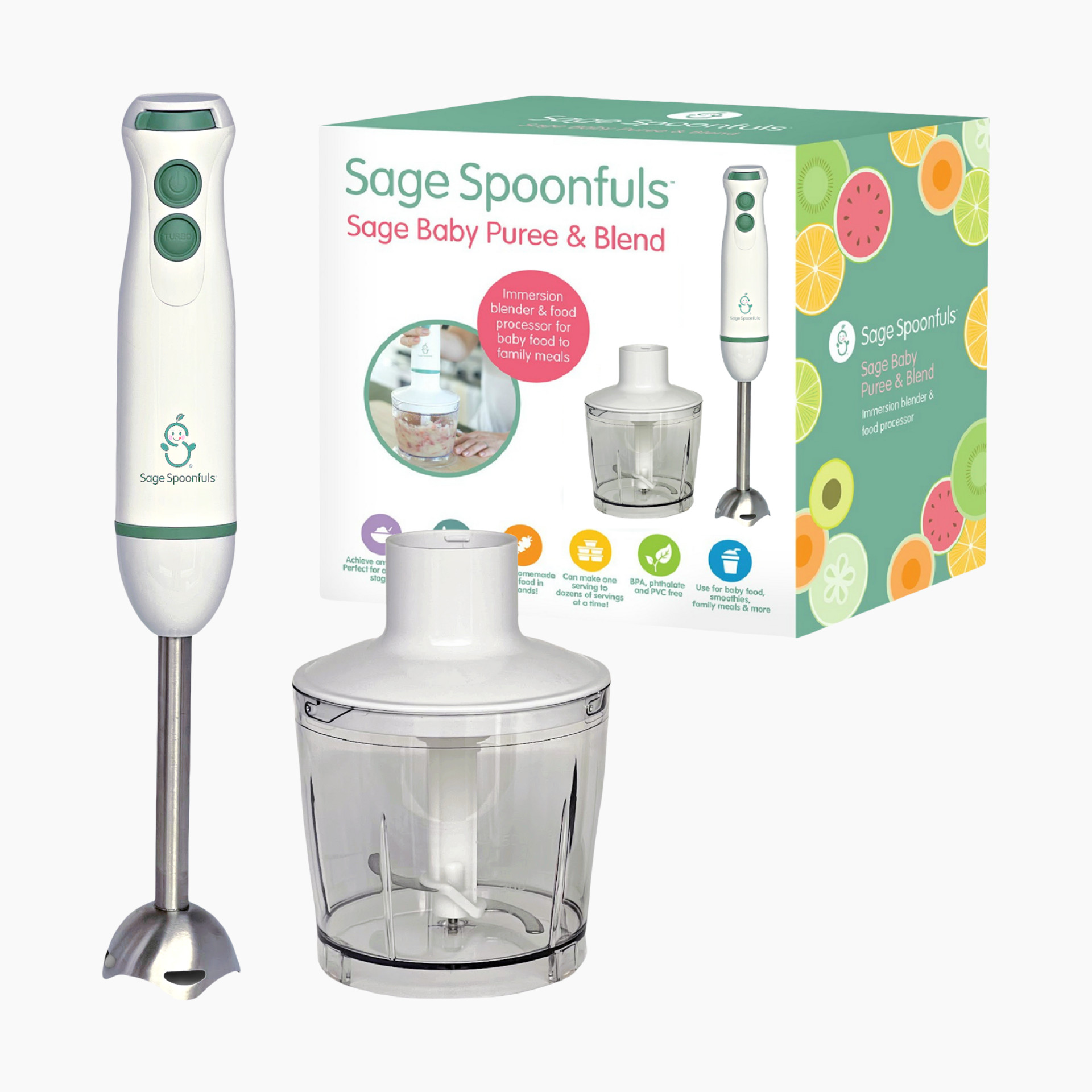Sage Spoonfuls Machine à purée et mélange d'aliments pour bébé, processeur  et mélangeur à immersion pour le sevrage et la préparation des repas, lame  en acier inoxydable passe au lave-vaisselle : 