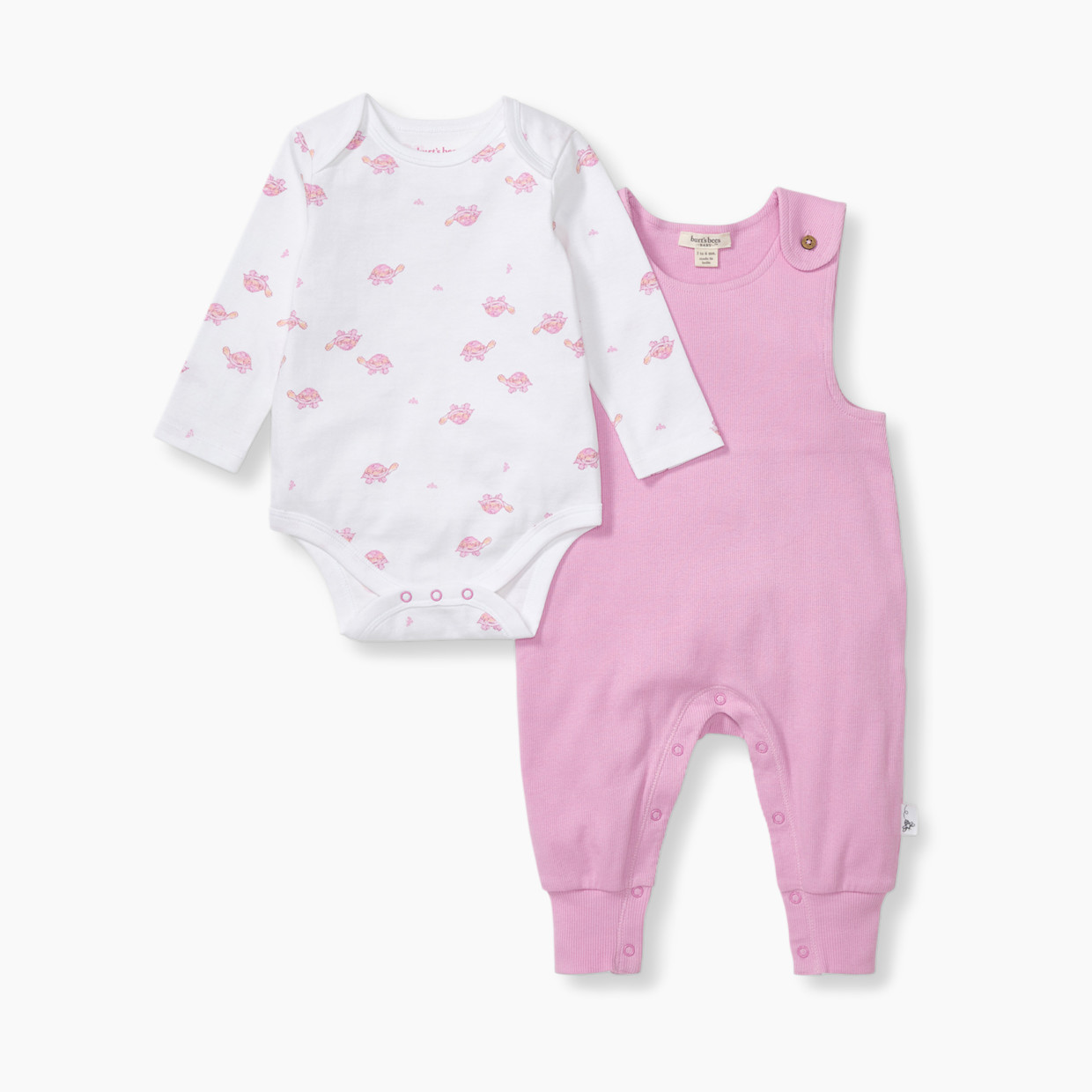 Burt's Bees Baby Organic Cotton Tortoise Jumpsuit & Bodysuit Set - Pink Tortoise, 3-6 M.