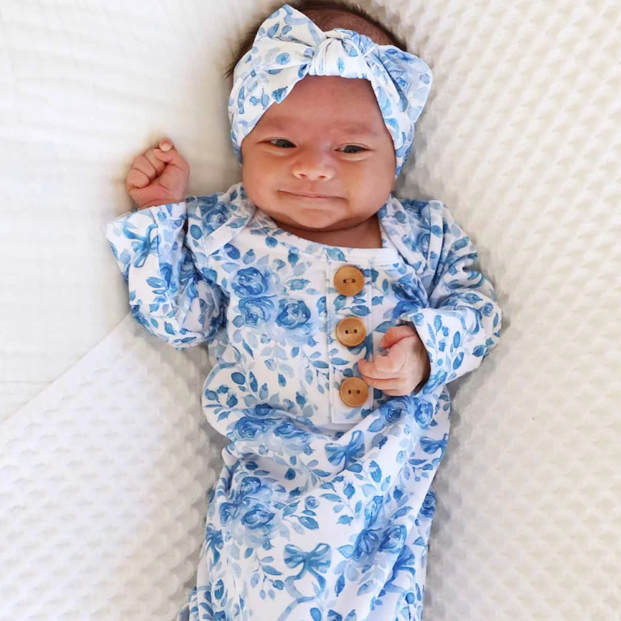 Caden Lane Newborn Baby Knot Gown & Hat Set - Betsy's Blooms, Newborn.