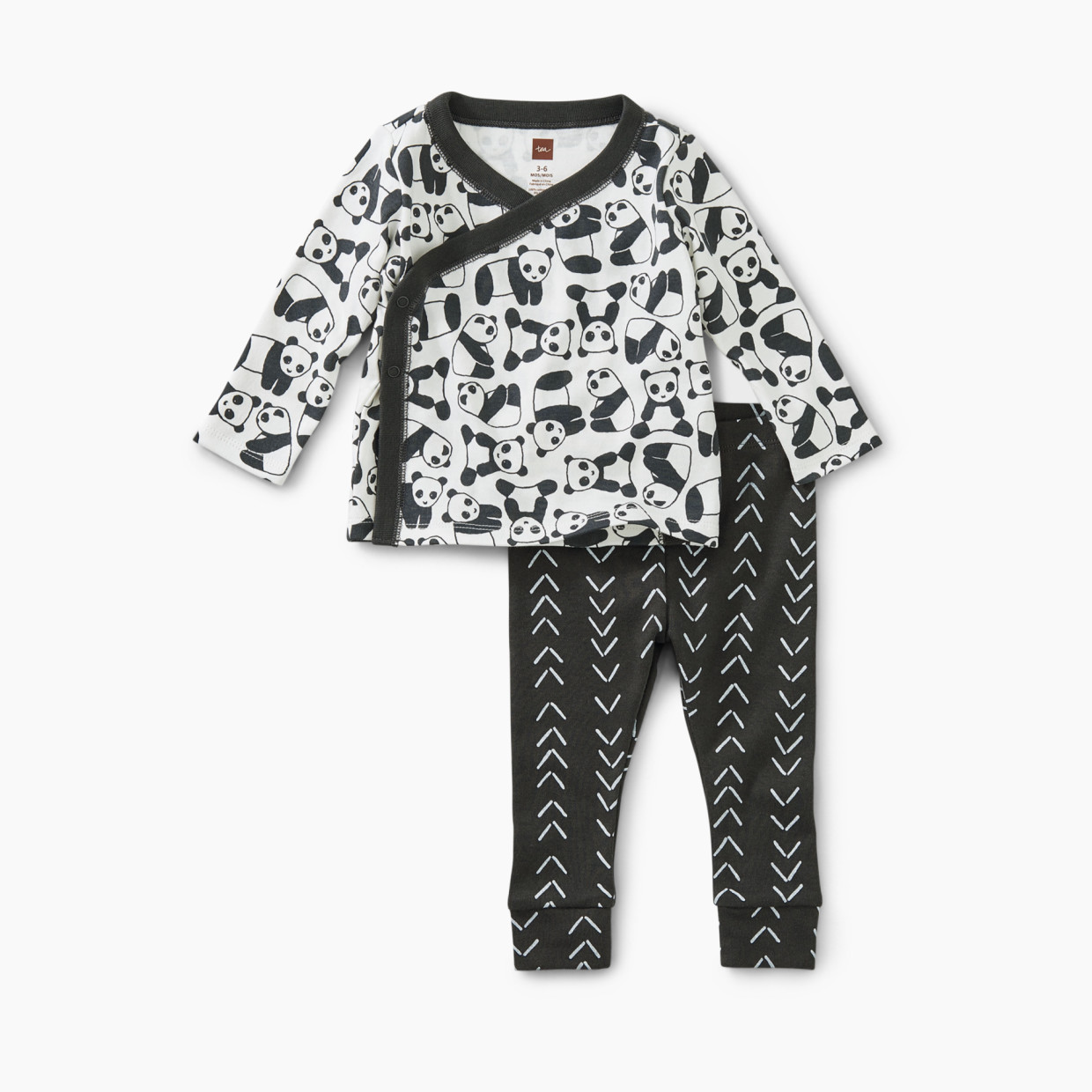 Tea Collection Wrap Top Baby Outfit - Panda Pups, 0-3 Months.