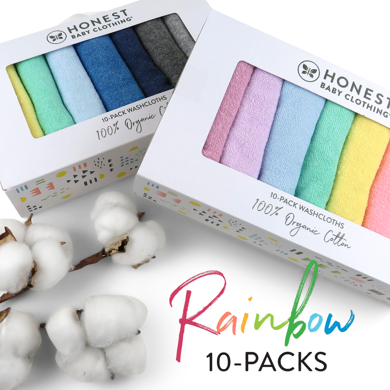 Honest Baby Clothing 10-Pack Organic Cotton Baby Terry Wash Cloths - Rainbow Pinks, Os.