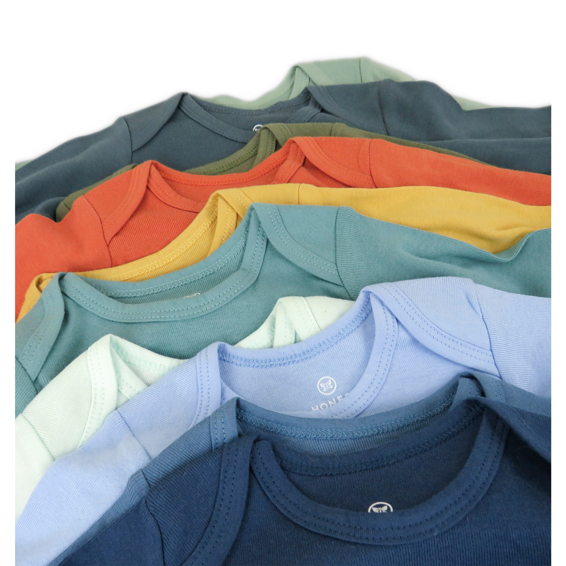 Honest Baby Clothing 10-Pack Organic Cotton Long Sleeve Bodysuits - Rainbow Gem Blues, 0-3 M, 10.